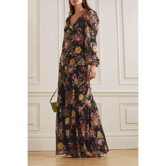 NWOT Veronica Beard Avani Floral Print 100% Silk V-Neckline Maxi Dress Size 0 - Picture 4 of 6